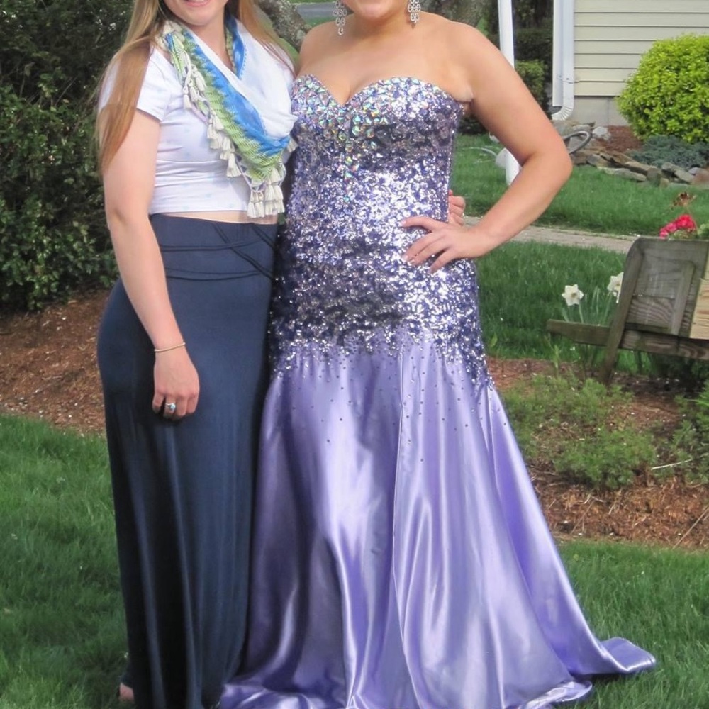 Purple Strapless Beaded Blush Prom Dress